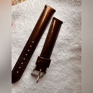 MICHELE - 16mm genuine leather watch band made in France. Brown patent leather.